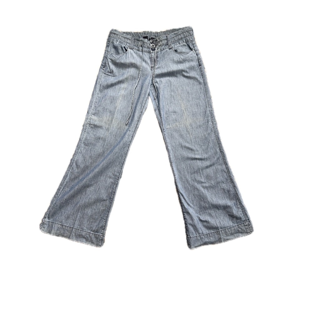 Kut from the Kloth‎ Wide Leg Chambray Pants Blue Cotton Drawstring Women's 8 8